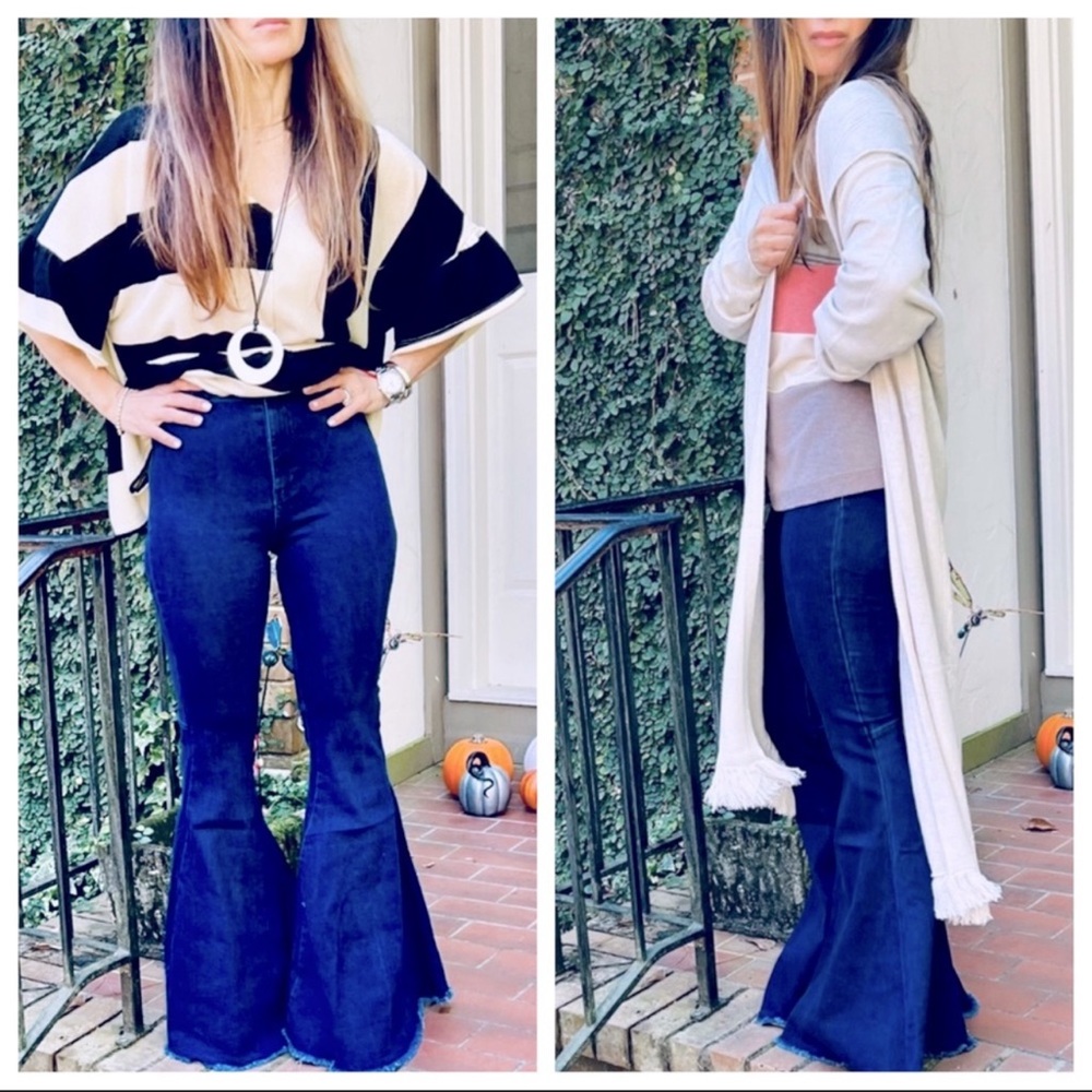 Most Fabulous Frayed hem wide leg stretch bell flare jeans - Picture 3 of 5